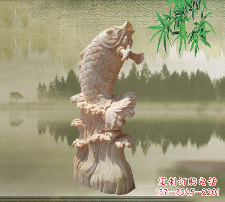 太原晚霞红鲤鱼石雕