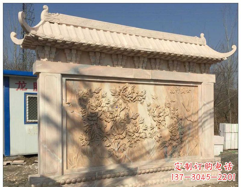 太原晚霞红牡丹花浮雕影壁