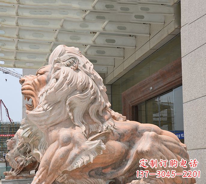 太原晚霞红欧式狮子石雕 (3)