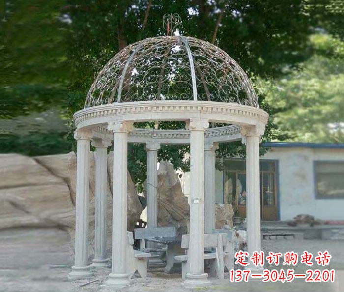 太原晚霞红欧式圆顶石雕凉亭