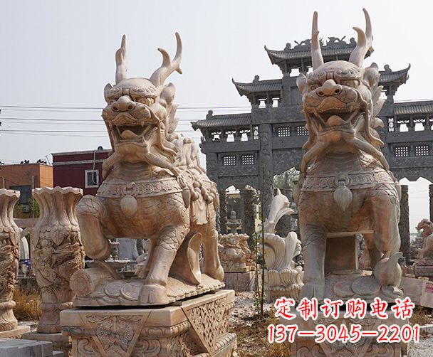 太原晚霞红瑞兽麒麟石雕 (2)