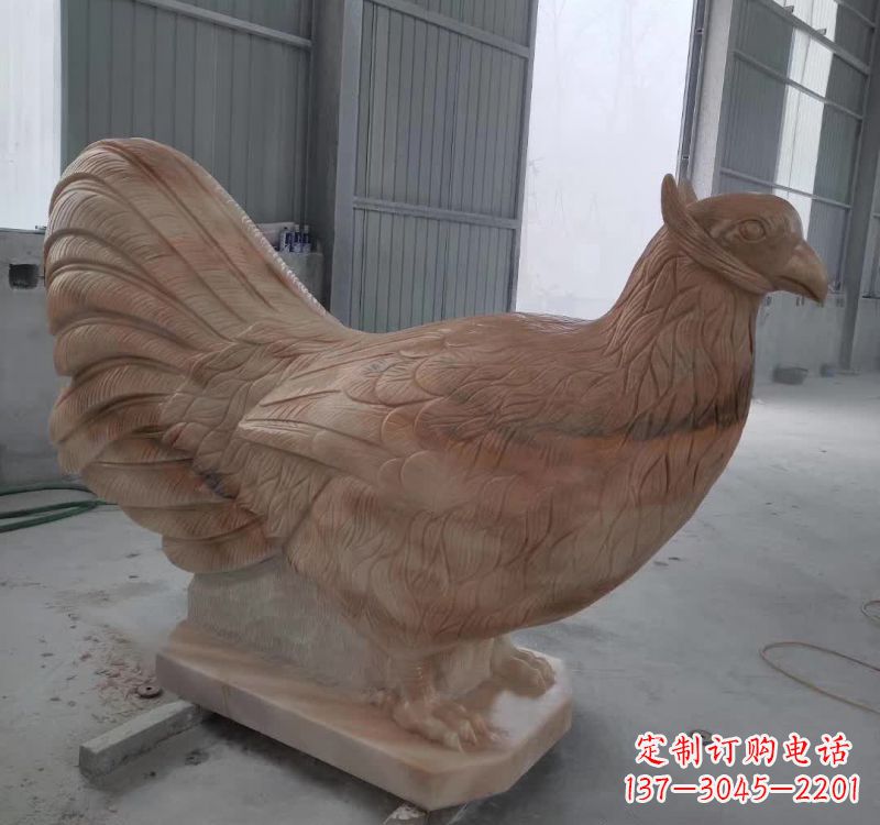 太原晚霞红石雕母鸡