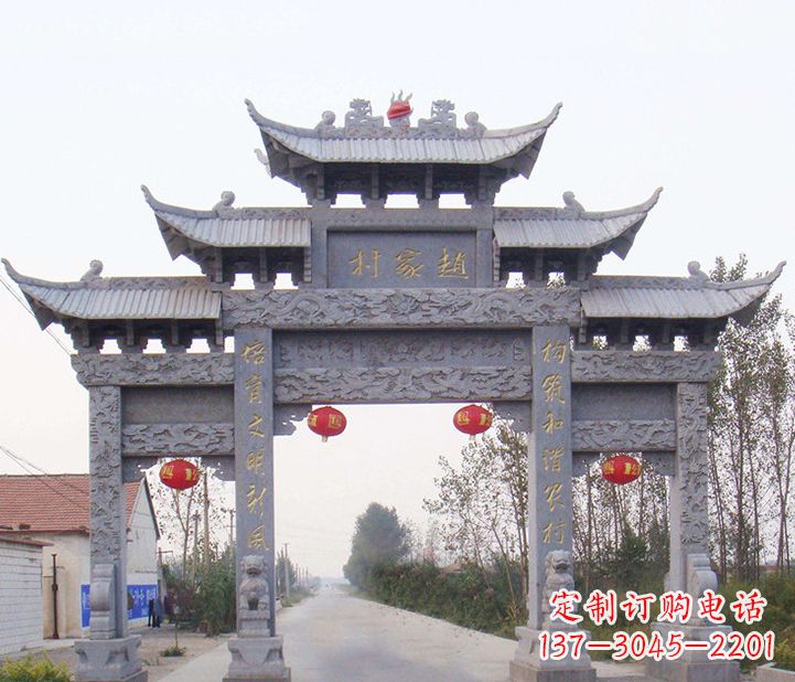 太原晚霞红石雕牌坊