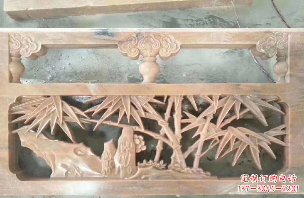 太原晚霞红石浮雕栏板户外摆件园林景观雕塑