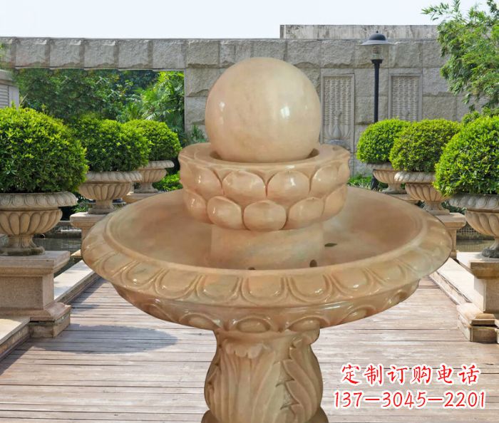 太原晚霞红双层风水球公园喷泉石雕 (2)