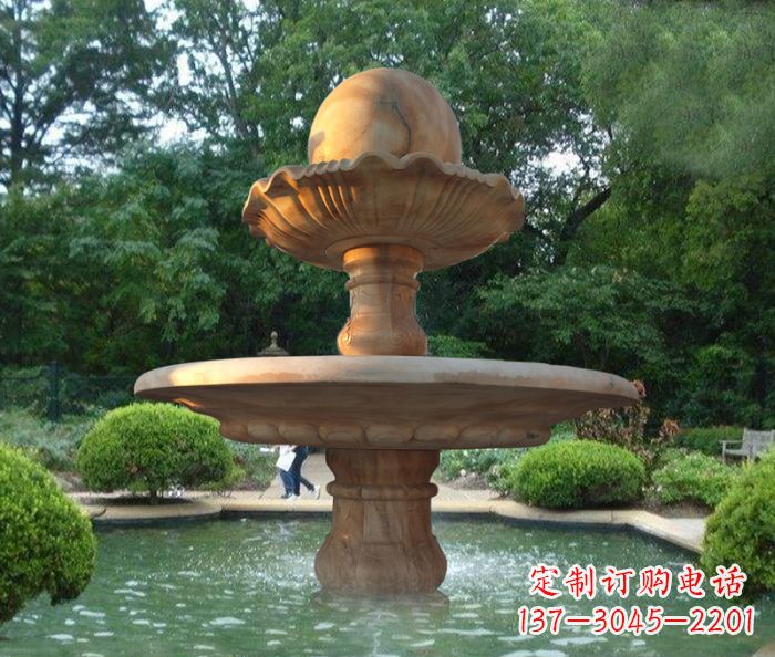 太原晚霞红双层风水球喷泉公园石雕