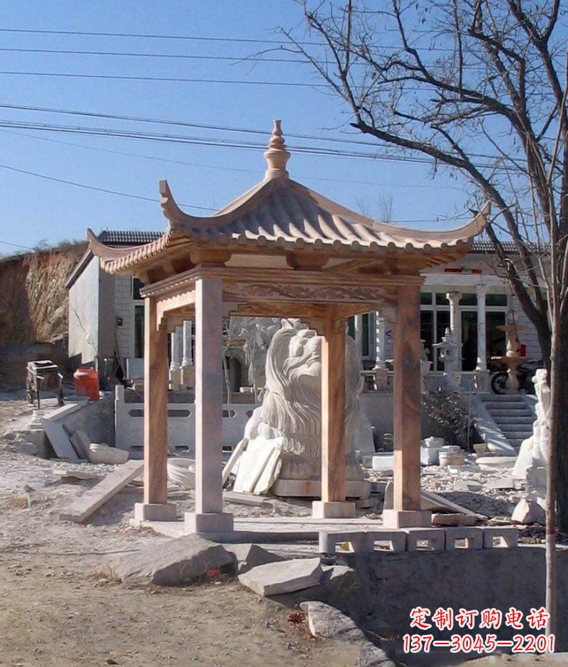 太原晚霞红四角凉亭景观石雕
