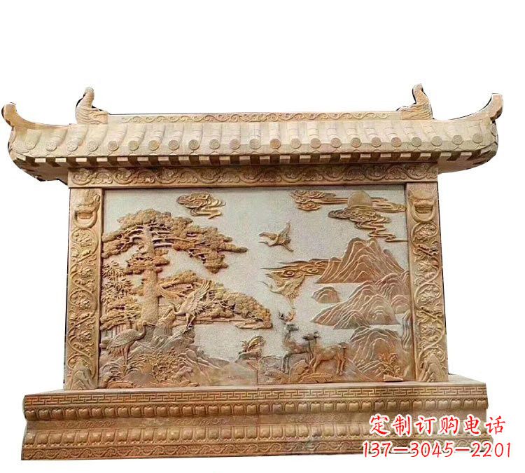 太原晚霞红松鹤延年浮雕影壁
