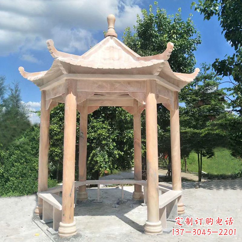 太原晚霞红庭院石凉亭