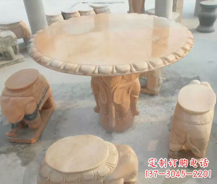 太原晚霞红小象桌凳别墅石雕 (2)