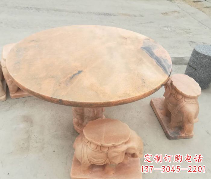 太原晚霞红小象桌凳别墅石雕 (4)