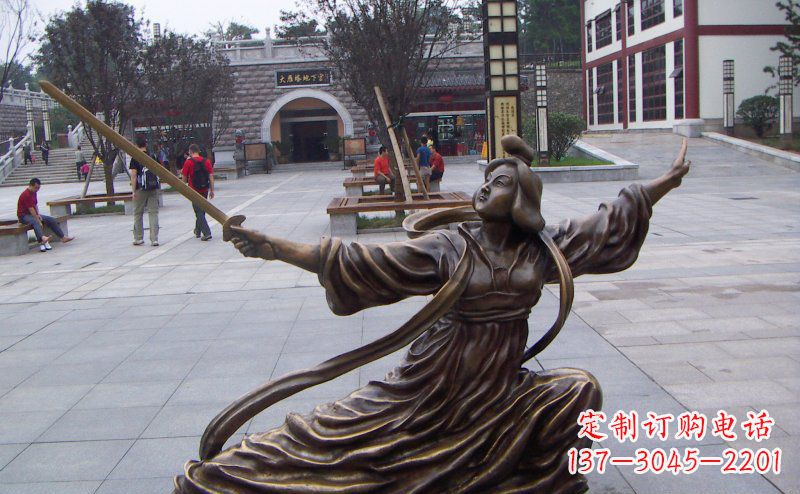 太原舞剑的古代美女古代人物铜雕