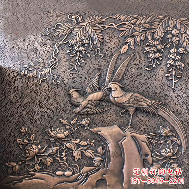 太原喜鹊紫铜浮雕装饰画