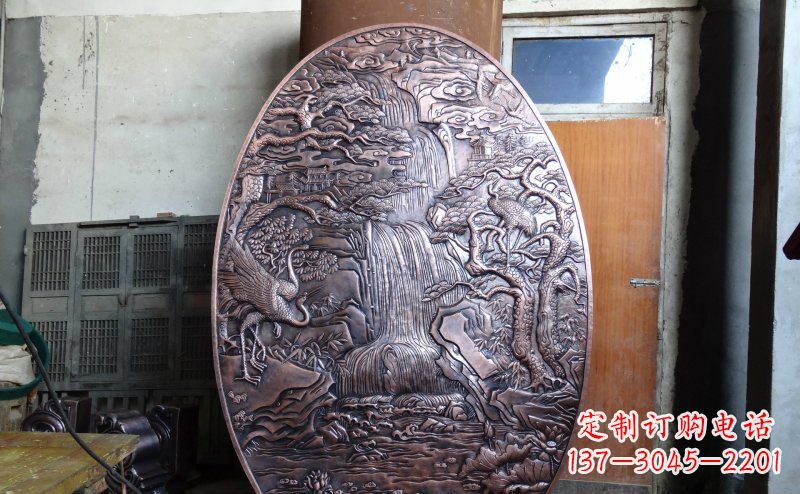 太原仙鹤松林瀑布古代园林景观铜浮雕