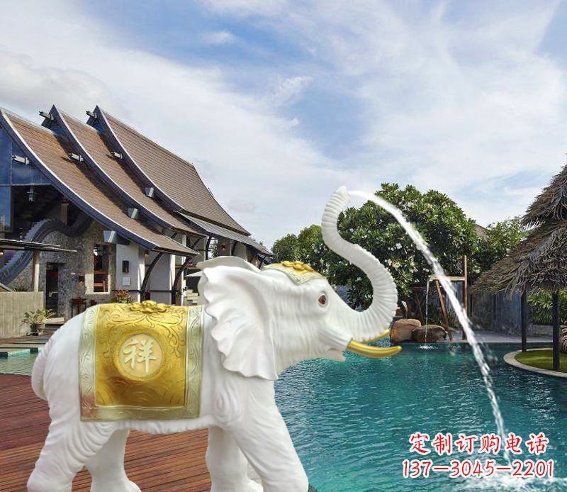 太原祥瑞汉白玉喷泉喷水大象