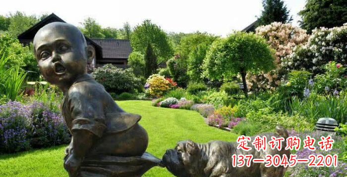 太原小狗叼小孩裤子童趣铜雕