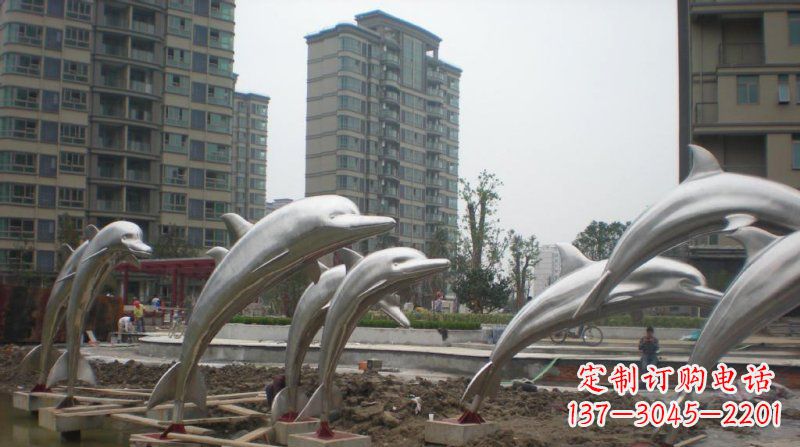 太原小区不锈钢跳跃海豚雕塑