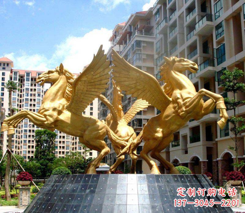 太原小区飞马三匹马景观铜雕