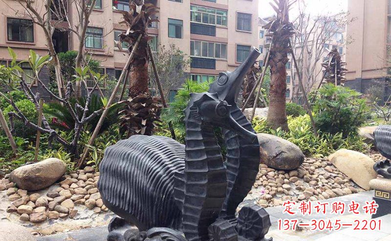 太原小区海马动物玻璃钢仿铜雕塑