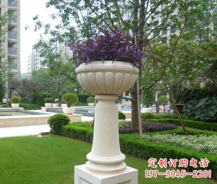 太原小区景观汉白玉花盆石雕 (2)