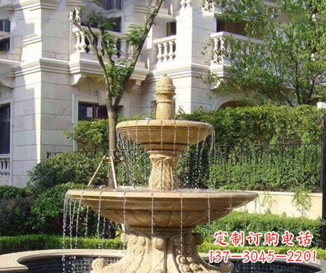 太原小区景观晚霞红多层喷泉石雕 (4)