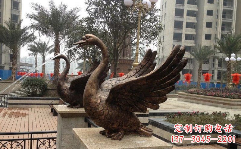 太原小区喷水天鹅动物铜雕
