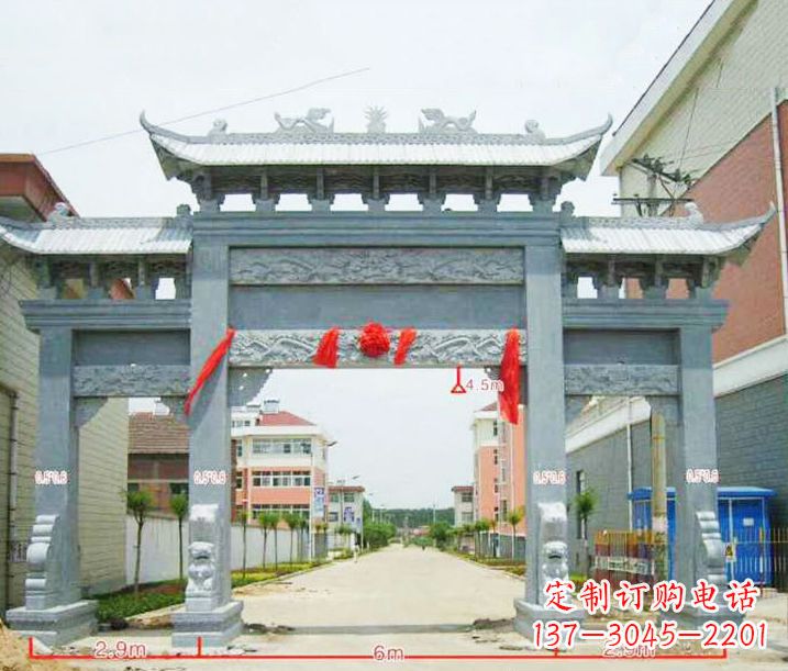太原小区三门牌坊石雕