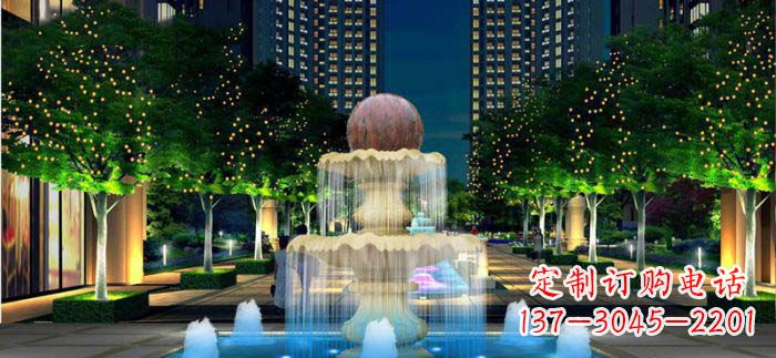 太原小区石来运转风水球石雕喷泉