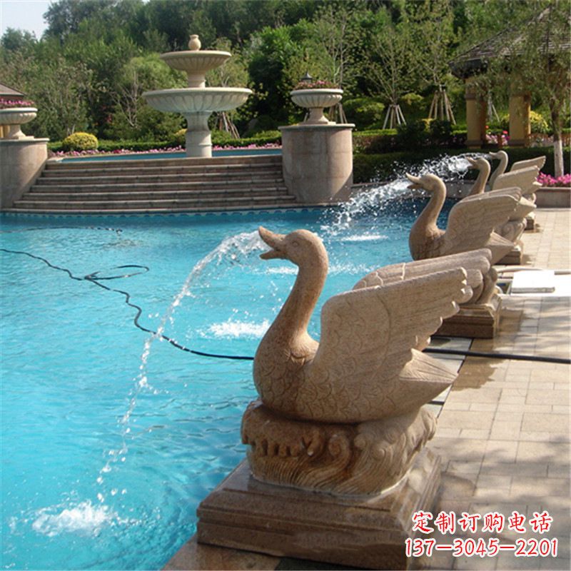 太原小区室外石雕动物摆件喷水天鹅雕塑