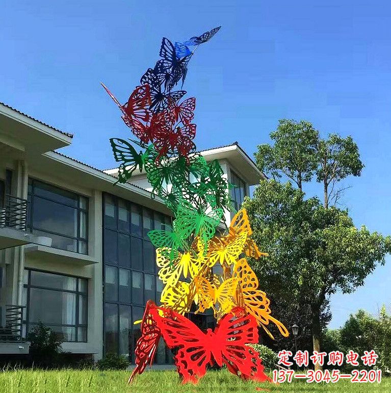 太原小区园林不锈钢彩色蝴蝶景观雕塑