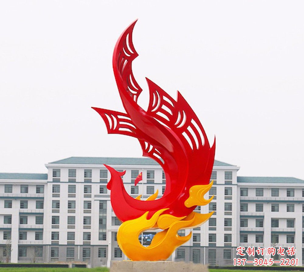 太原校园不锈钢凤凰浴火雕塑