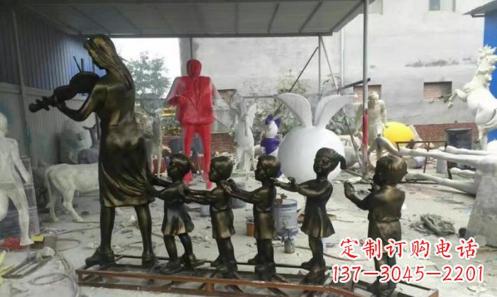 太原校园老师和儿童铜雕