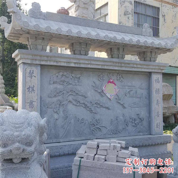 太原迎客松石雕影壁墙