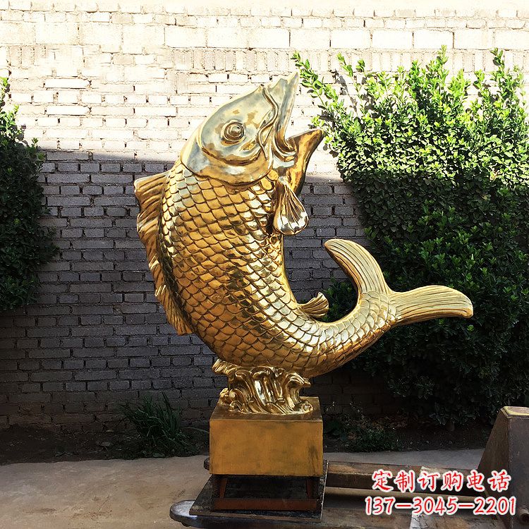 太原鱼跃景观铜雕-纯铜铸造企业商场动物雕塑摆件