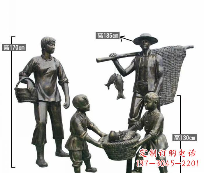 太原渔夫捕鱼民俗铜雕 (3)