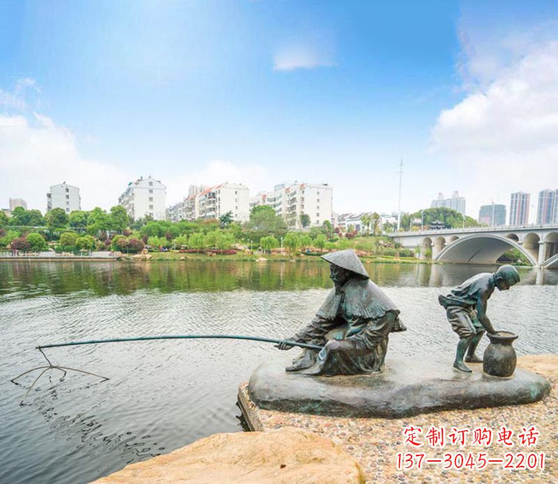 太原渔翁钓鱼公园景观铜雕