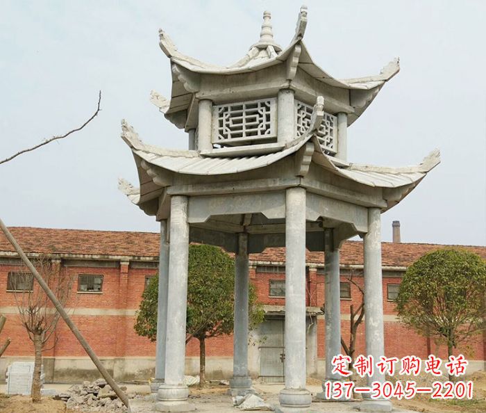 太原园林仿古双层石雕凉亭 (2)