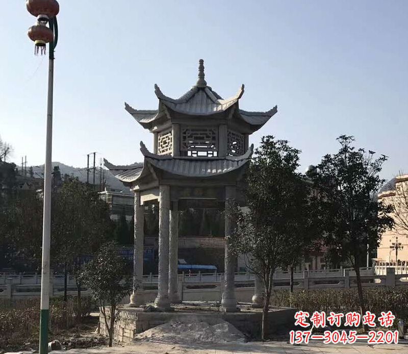 太原园林仿古双层石凉亭景观石雕 (4)