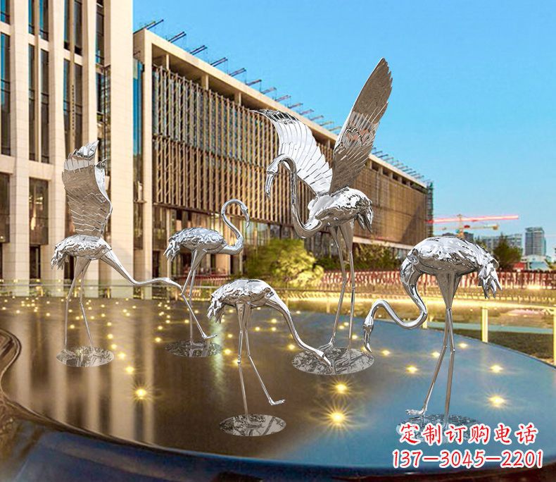 太原园林火烈鸟不锈钢雕塑