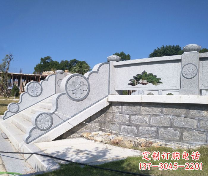 太原园林景观大理石镂空莲花石栏板 (2)