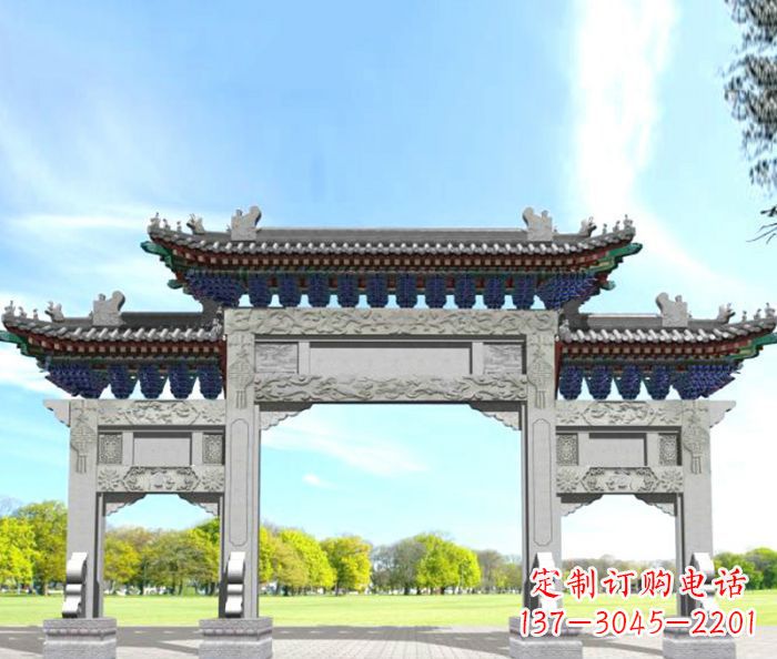 太原园林景观仿古三门石牌坊