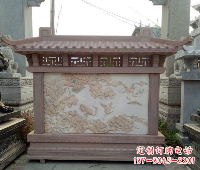 太原园林景观松鹤石浮雕影壁