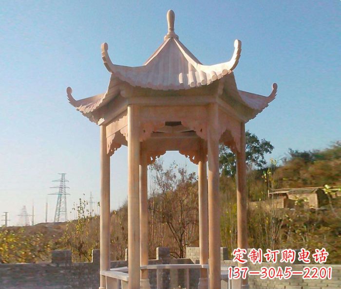 太原园林景观晚霞红单层石雕凉亭