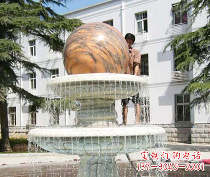 太原园林景观晚霞红风水球喷泉石雕 (2)