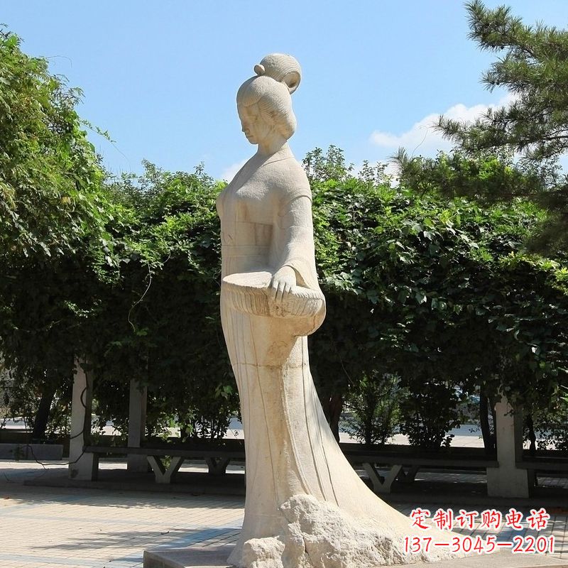 太原园林历史人物著名美女秦罗敷砂岩石雕塑像