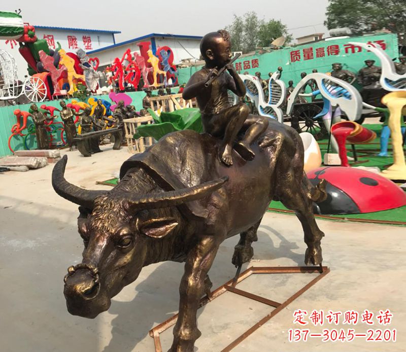 太原园林牧童骑牛铜雕塑