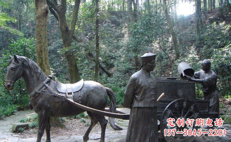 太原园林清朝士兵和马车小品铜雕