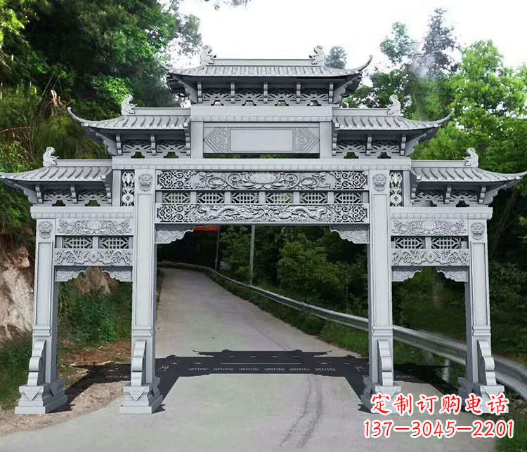 太原园林三门石牌坊景观石雕
