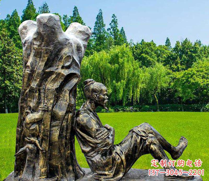 太原园林守株待兔典故人物铜雕