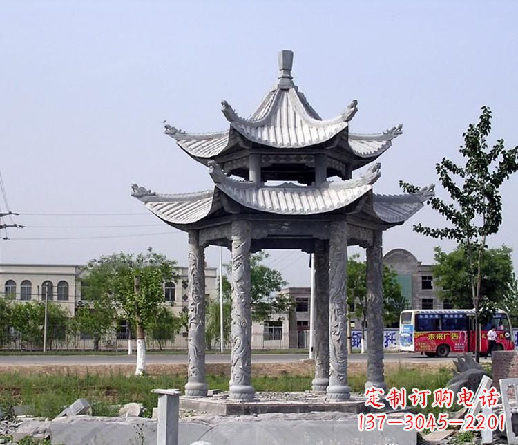 太原园林双层仿古凉亭石雕